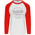 Vintage Year 48th Birthday 1975 Mens L/S Baseball T-Shirt White/Red