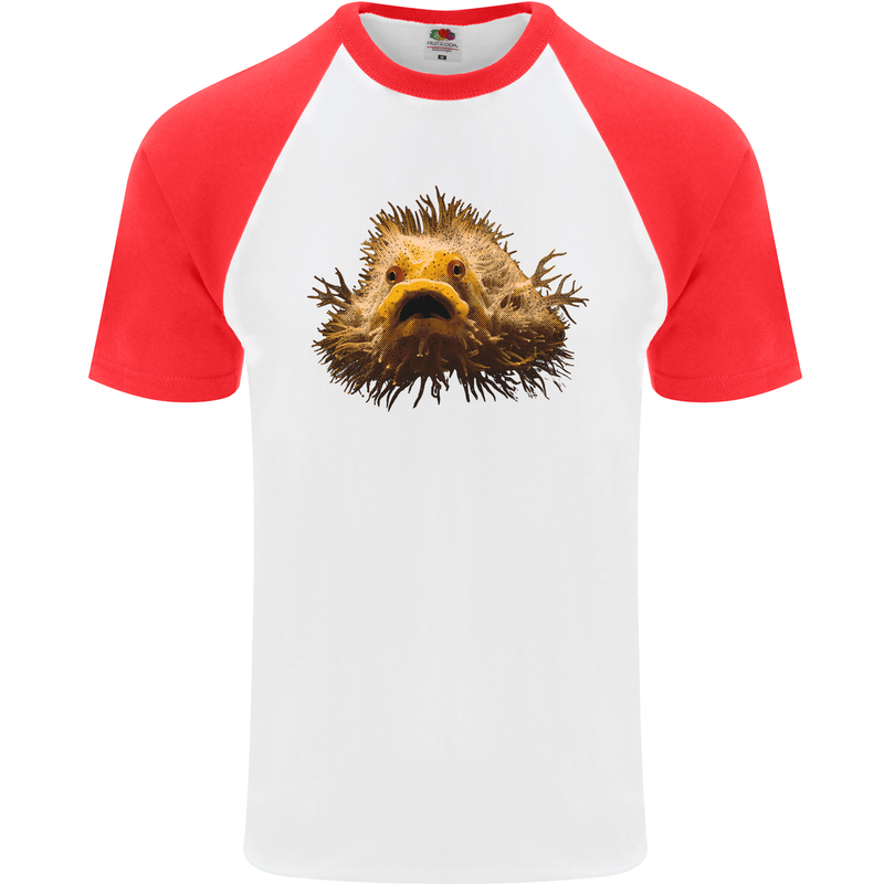 A Hairy Frogfish Mens S/S Baseball T-Shirt White/Red