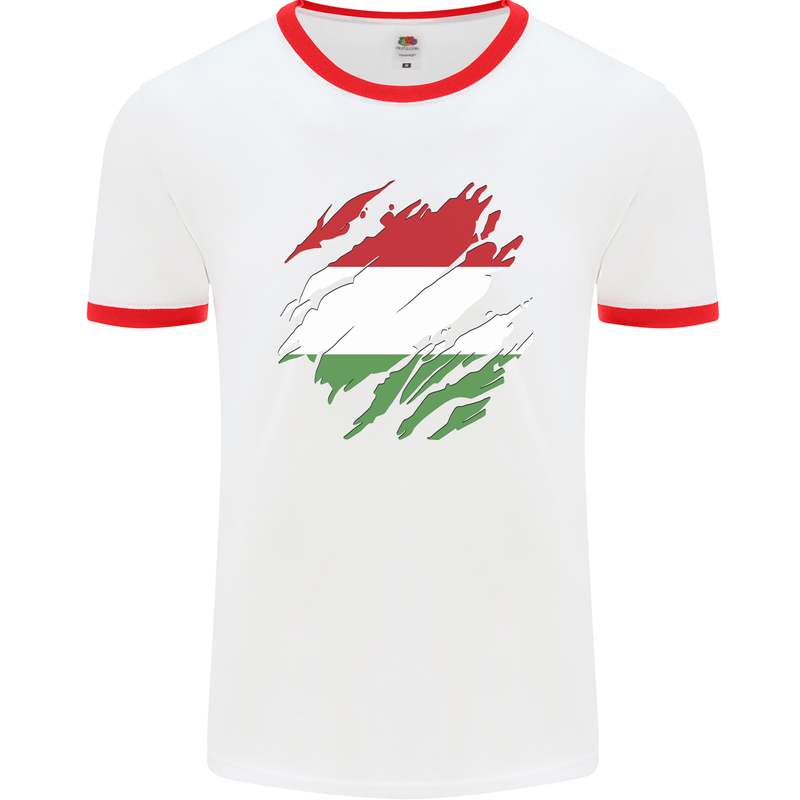 Torn Hungary Flag Hungarian Day Football Mens Ringer T-Shirt White/Red