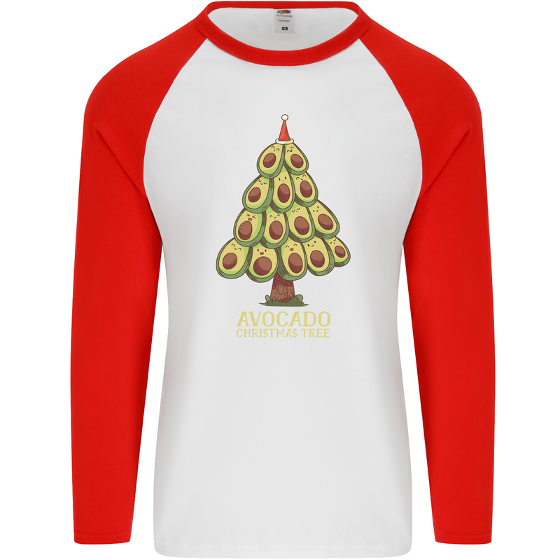 Avocado Christmas Tree Xmas Funny Food Mens L/S Baseball T-Shirt White/Red