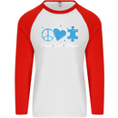 Peace Autism Austistic Mens L/S Baseball T-Shirt White/Red