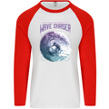 Wave Chaser Surfing Surfer Mens L/S Baseball T-Shirt White/Red