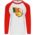 Curled Sri Lankan Flag Sri Lanka Day Football Mens L/S Baseball T-Shirt White/Red
