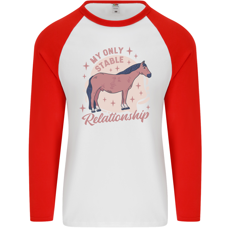 Equestrian Horse My Only Stable Relationship Mens L/S Baseball T-Shirt White/Red