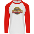 Jurassic Pug Funny Dog Movie Parody Mens L/S Baseball T-Shirt White/Red
