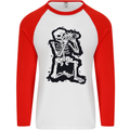 A Skeleton Photographer Photography Mens L/S Baseball T-Shirt White/Red