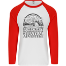 Bushcraft Outdoor Survival Adventure Mens L/S Baseball T-Shirt White/Red