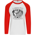 Gym Muscle Mode Bodybuilding Weightlifting Mens L/S Baseball T-Shirt White/Red