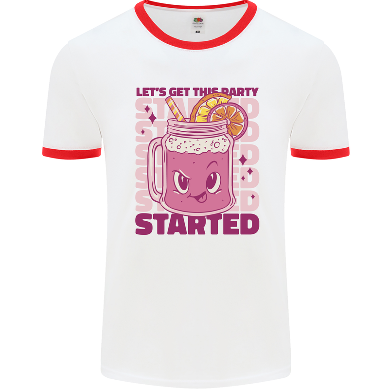 Party Started Alcohol Beer Hen Doo Stag Do Mens Ringer T-Shirt White/Red