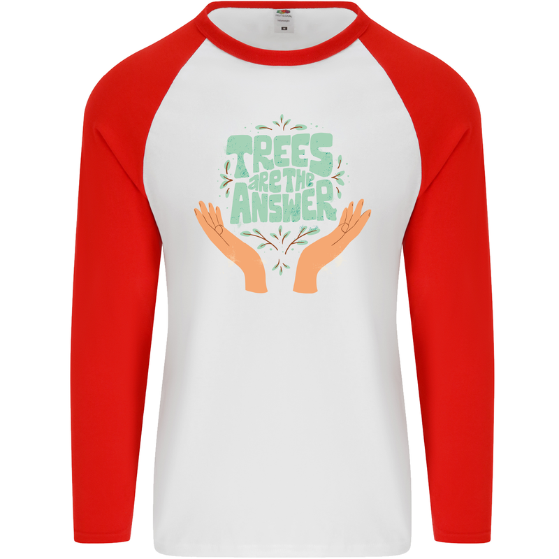 Trees Are the Answer Climate Change Mens L/S Baseball T-Shirt White/Red