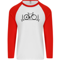 Cycling Heart Beat Bike Bicycle Cyclist ECG Mens L/S Baseball T-Shirt White/Red