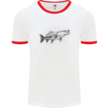 A Pike Fish Drawing Fishing Fisherman Mens Ringer T-Shirt White/Red