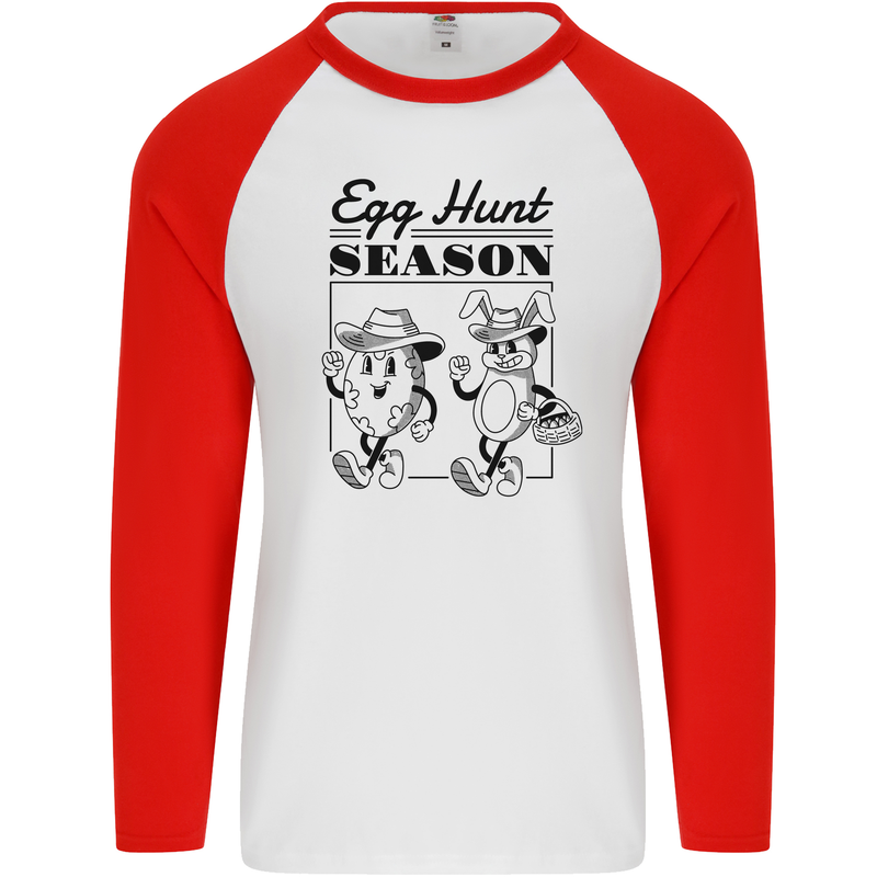 Easter Egg Hunt Season Mens L/S Baseball T-Shirt White/Red