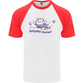 Maybe Never Lazy Cat Sleeping Mens S/S Baseball T-Shirt White/Red