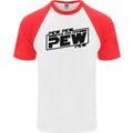 Pew Pew Pew Funny SCI-FI Movie Lightsaber Mens S/S Baseball T-Shirt White/Red
