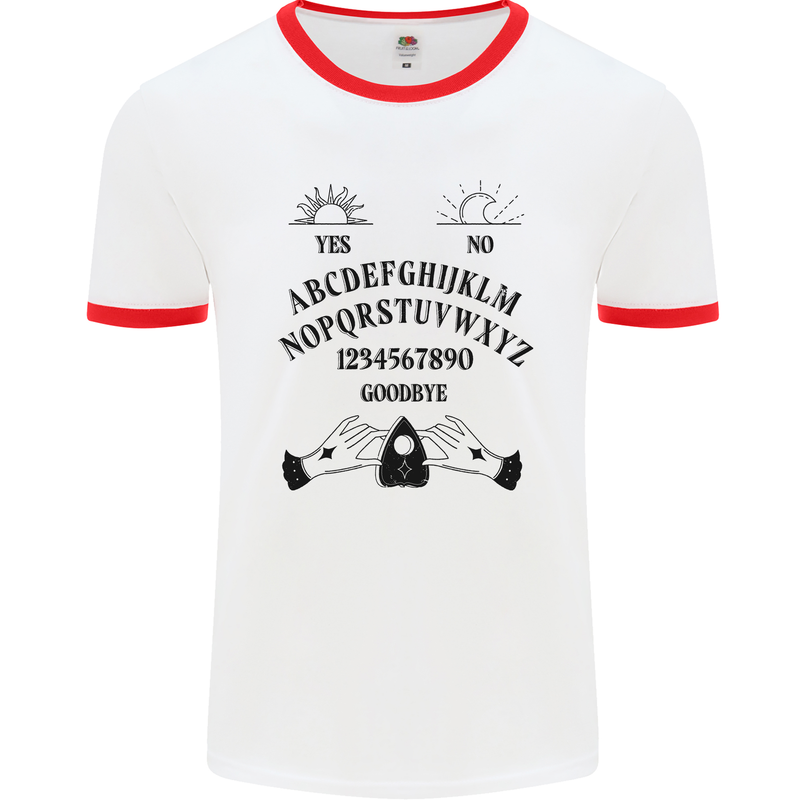 Ouija Board Dark Black Magic Voodoo Mens Ringer T-Shirt White/Red