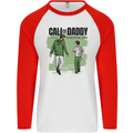 Call of Daddy Funny Parody Father's Day Dad Mens L/S Baseball T-Shirt White/Red