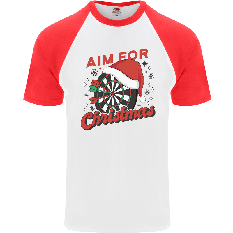 Darts Aim for Christmas Funny Xmas Mens S/S Baseball T-Shirt White/Red