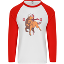 Chinese Zodiac Shengxiao Year of the Ox Mens L/S Baseball T-Shirt White/Red