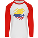 Torn Columbia Flag Columbian Day Football Mens L/S Baseball T-Shirt White/Red