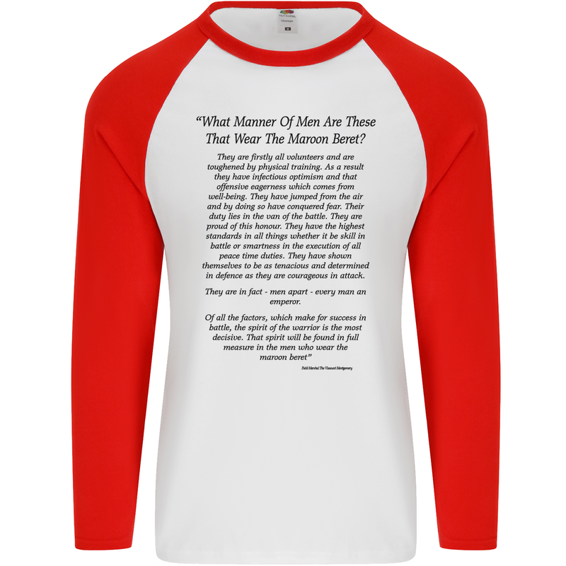 The Parachute Regiment Charter 1 2 3 4 Para Mens L/S Baseball T-Shirt White/Red