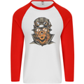 Steampunk Lion Mens L/S Baseball T-Shirt White/Red