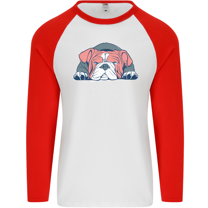 Dogs English Bulldog Mens L/S Baseball T-Shirt White/Red