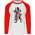 Knights Templar With Broad Sword Mens L/S Baseball T-Shirt White/Red