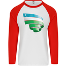 Curled Uzbekistan Flag Ukbek Day Football Mens L/S Baseball T-Shirt White/Red