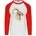 A Watercolour Goat Farming Mens L/S Baseball T-Shirt White/Red