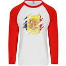 Torn Andorra Flag Andorran Day Football Mens L/S Baseball T-Shirt White/Red