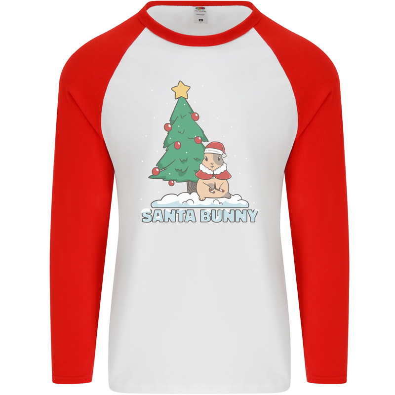 Santa Bunny Rabbit Christmas Xmas Mens L/S Baseball T-Shirt White/Red