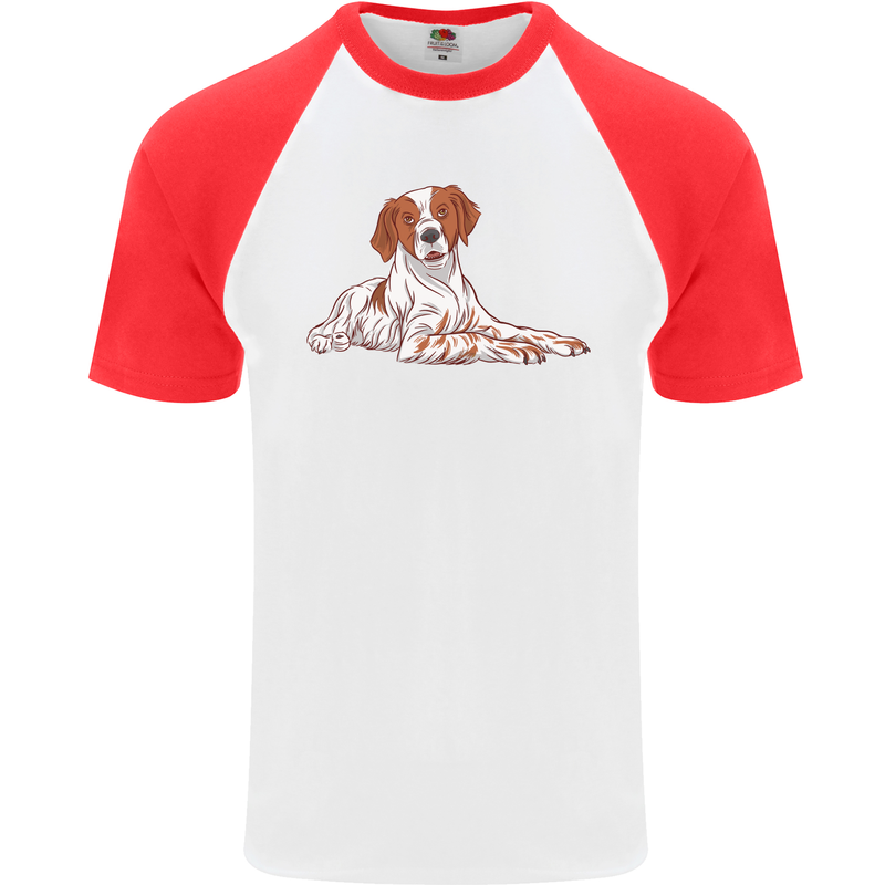 A Epagneul Breton Dog Mens S/S Baseball T-Shirt White/Red