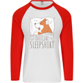 Corgi Sleeping Dog Mens L/S Baseball T-Shirt White/Red