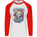 All Mad Here Alien Magic Mushrooms Mens L/S Baseball T-Shirt White/Red