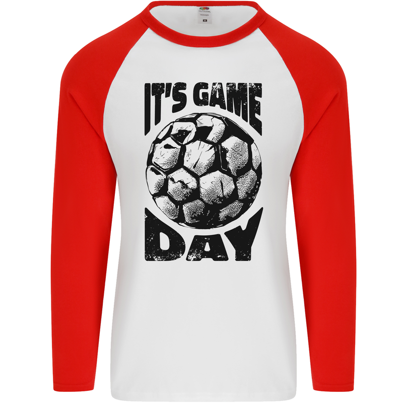 Football Its Game Day Soccer Mens L/S Baseball T-Shirt White/Red