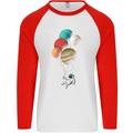 An Astronaut With Planets as Balloons Space Mens L/S Baseball T-Shirt White/Red