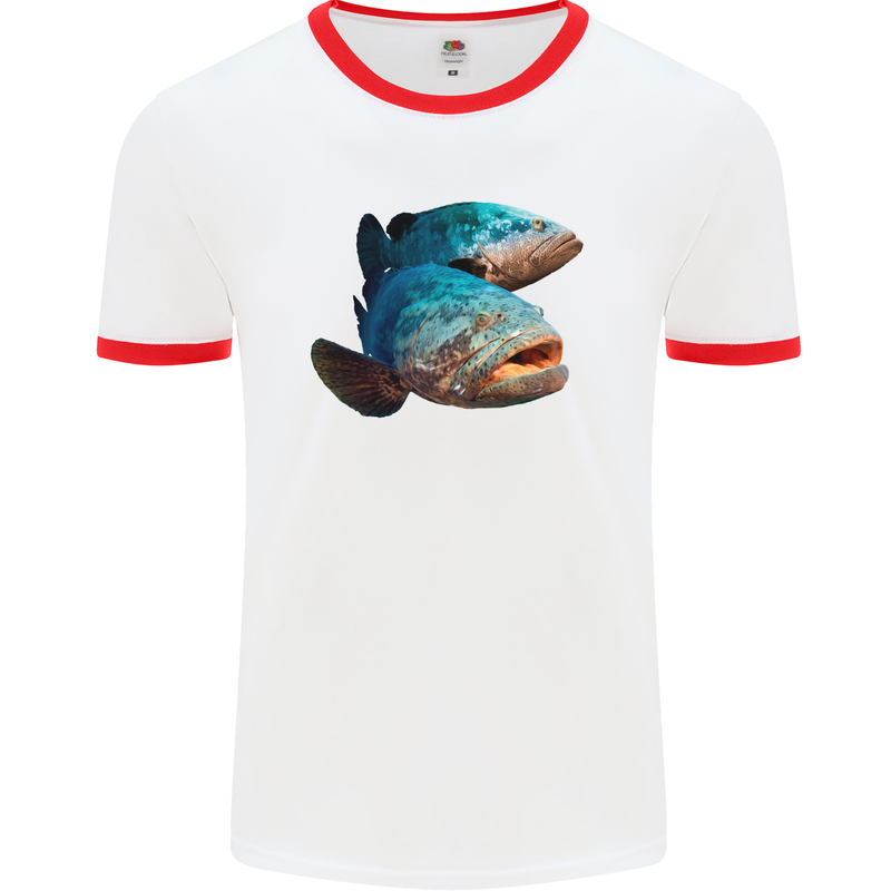 Goliath Fish Fishing Fisherman Mens Ringer T-Shirt White/Red