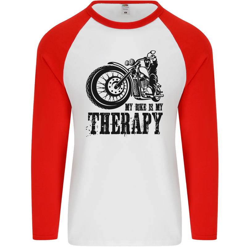 My Therapy Motorcycle Motorbike Biker Mens L/S Baseball T-Shirt White/Red