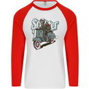 Scooter Skull Motorcycle MOD Biker Mens L/S Baseball T-Shirt White/Red