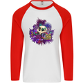 Magic Mushroom Skull LSD Hallucinogenic Mens L/S Baseball T-Shirt White/Red