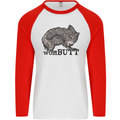 Wombutt Funny Wombat Mens L/S Baseball T-Shirt White/Red