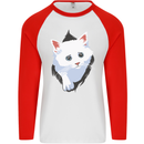 A Cat Rip Mens L/S Baseball T-Shirt White/Red
