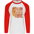 Christianity Lion Quote Religion Christian Mens L/S Baseball T-Shirt White/Red
