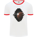 Space Planet Sun Flare Universe Mens Ringer T-Shirt White/Red