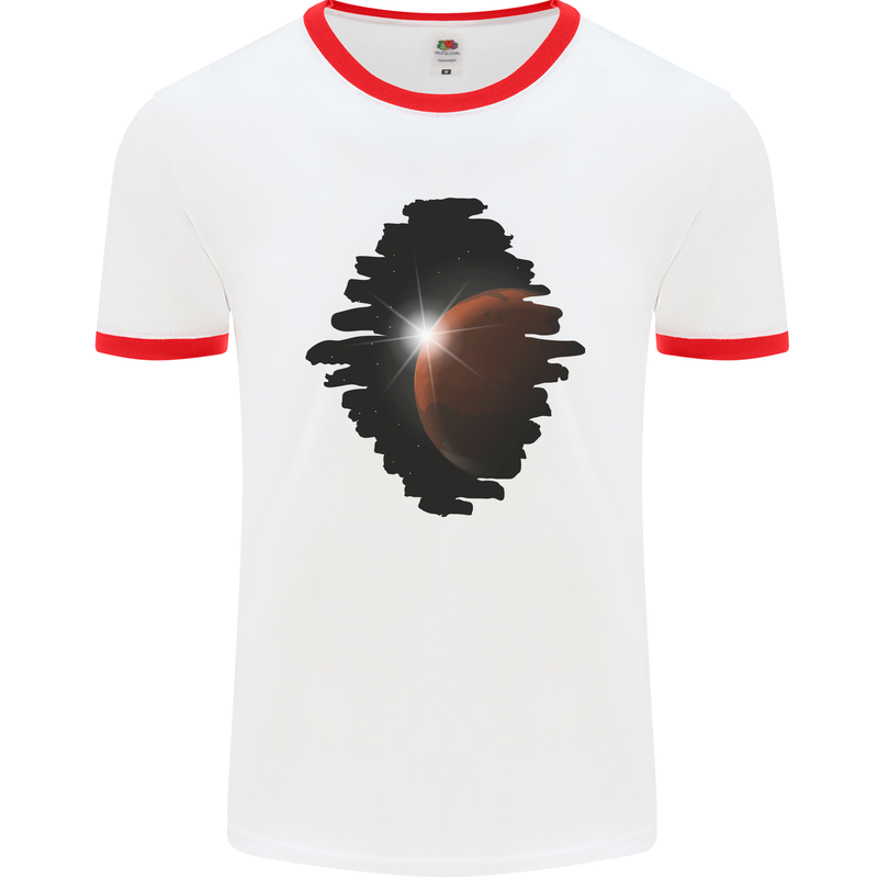 Space Planet Sun Flare Universe Mens Ringer T-Shirt White/Red