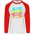 Eat Sleep Game Funny Gamer Gamming Mens L/S Baseball T-Shirt White/Red