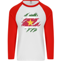 Torn Suriname Flag Suriname Day Football Mens L/S Baseball T-Shirt White/Red