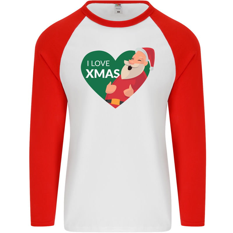 I Love Xmas Santa Claus Christmas Mens L/S Baseball T-Shirt White/Red