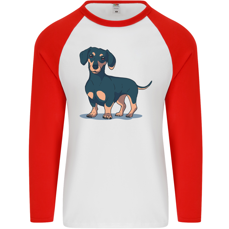 Dachshund Dog Mens L/S Baseball T-Shirt White/Red